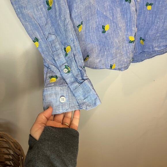 Idillio Positano Men's Button Down‎ 100% Linen Lemon Embroidered Size Medium LUX - Picture 5 of 7